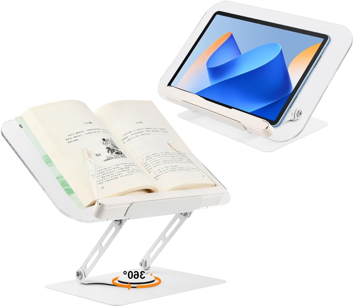 Verstelbare Boekstandaard met 360° Rotatie, Ideaal voor Kookboeken, Tablets en Notities