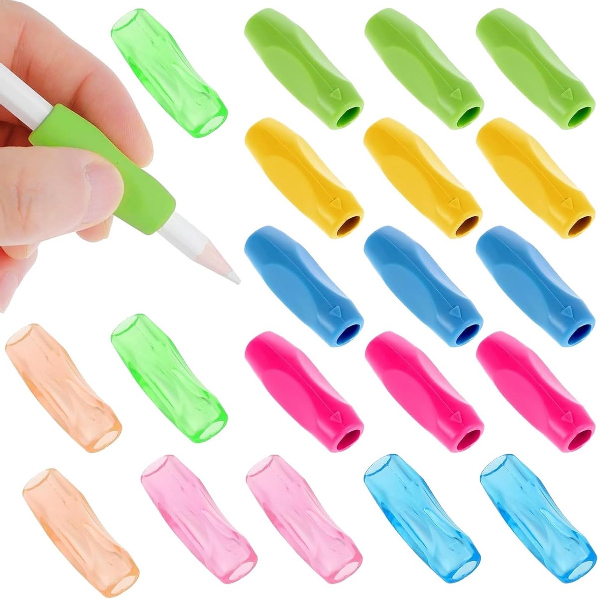 Multicolor Siliconen Potloodgrepen - Ergonomische Handgreep voor Comfortabel Schrijven, Driehoekige Antislip Potloodhouder voor Houdingscorrectie bij Kinderen en Volwassenen
