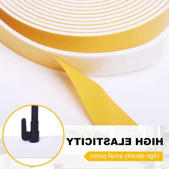 Dikke Zelfklevende Schuimstrip 12mm x 10mm voor Isolatie van Deuren en Ramen, Geluiddempende en Schokbestendige Weerstrip (2 m Lang, 2 Rollen) — afbeelding 3