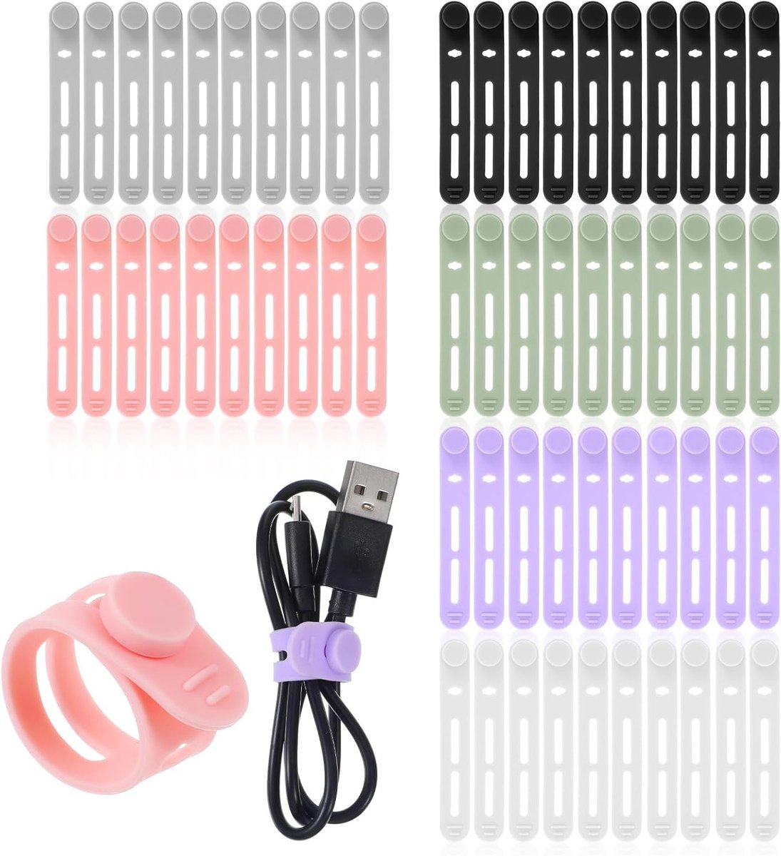 Set van 60 Herbruikbare Siliconen Kabelbinders, 8mm, Ideaal voor Oplaadkabels, Audio- en Netwerkkabels, Kabelbeheer en Organisatie voor Thuis en Op Kantoor