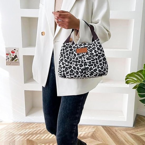 Pack of 2 Lunch Boxes - Square Lunch Bag voor Vrouwen - 5.28L Grote Capaciteit - Ontbijt Tas - Draagbaar en Vouwbaar - Waterdichte Leopard Zip van Merkloos — afbeelding 4