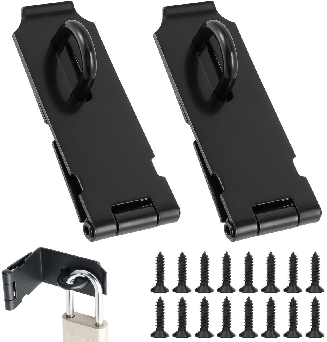 ONF3 - Hangslot Hasp - Veiligheid Hasp Deurslot - Zwart - Roestvrij Staal - Hangslot Set - Geschikt voor Deur, Raam, Kast