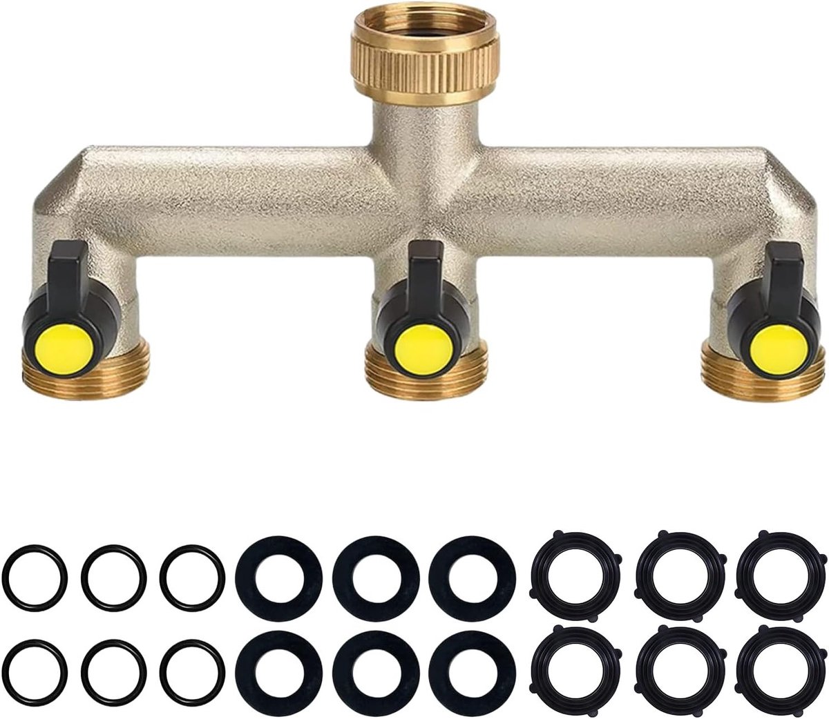 Tuinslang Splitter 3-Weg Verdeelstuk van Messing, 3/4" Kraan Adapter voor Buiten, Multifunctionele Tuinverbinder, Waterbesparing en Gemakkelijk Gebruik