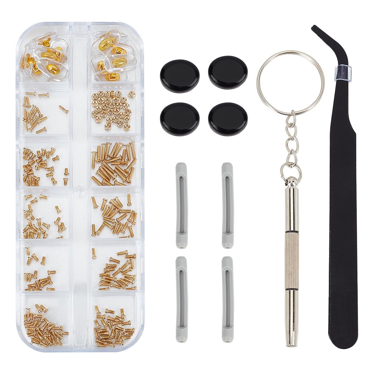 aladdien - Oogglas Reparatie Kit - Zonnebril Reparatie Set - Inclusief Pincet en Lenzenvloeistof - Compacte Schroefdoos - Neus Pads en Schroeven - G..