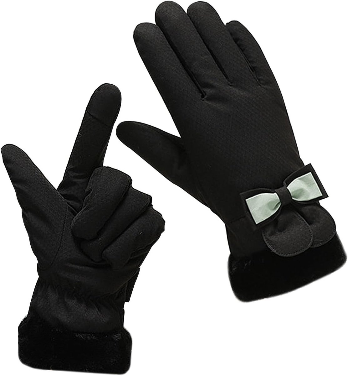 Warme Winterhandschoenen voor Dames, Waterdichte en Winddichte Touchscreen Handschoenen met Pluche Voering en Schattige Strik, Ideaal voor Koude Dagen