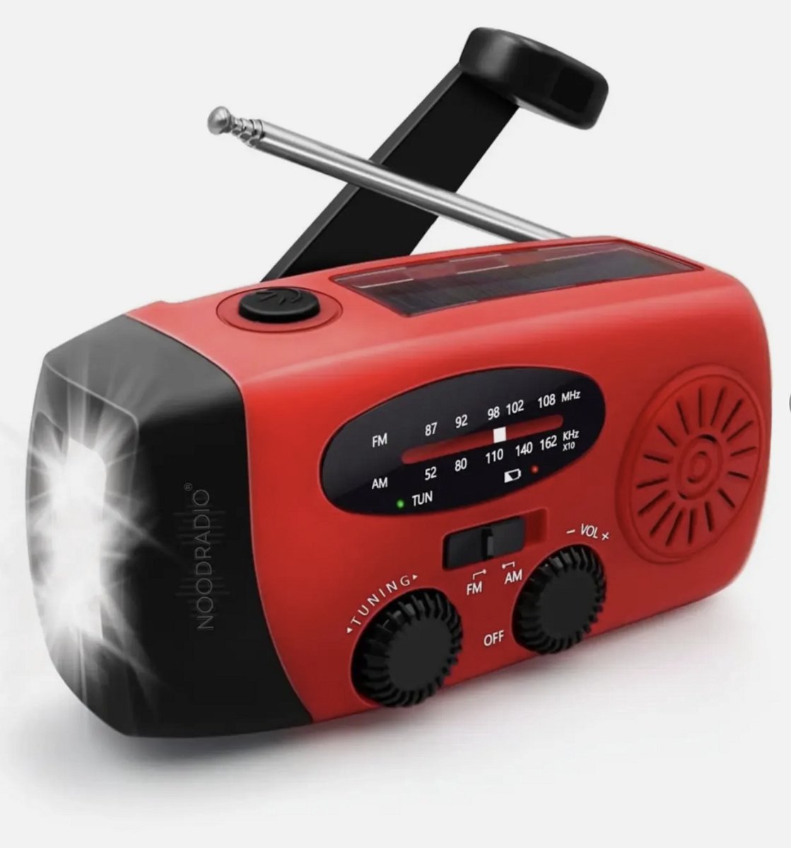 Noodradio rood- Noodradio Opwindbaar - Noodradio op zonne-energie - fm noodradio - Dynamo Radio - radio - fm radio - powerbank noodradio