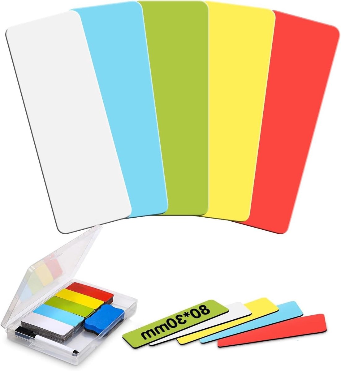 Set van 100 Magnetische Strips 80 x 30 mm voor Drooguitwisbare Borden, Schrijfbare Magneten voor Koelkast en Wand, Ideaal voor Organisatie en Notities