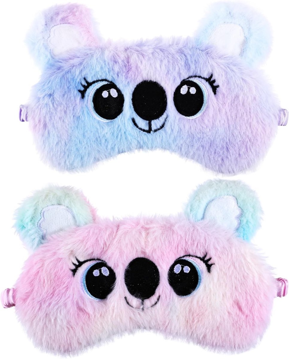 Zachte slaapmaskers voor kinderen in schattige dierenmotieven, ideaal voor reizen, dutjes en feestjes, 2 stuks