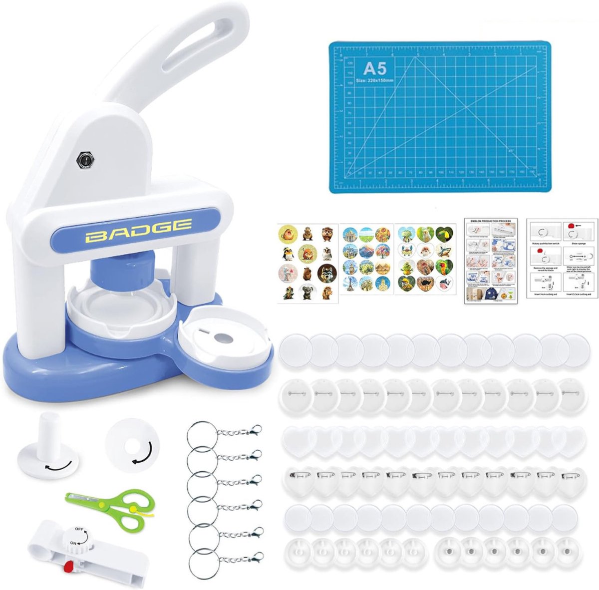 TopChoice® Button Maker - Badge Maker Machine - Pin Maker - met 85 Accessoires en Cirkelsnijder - Blauw