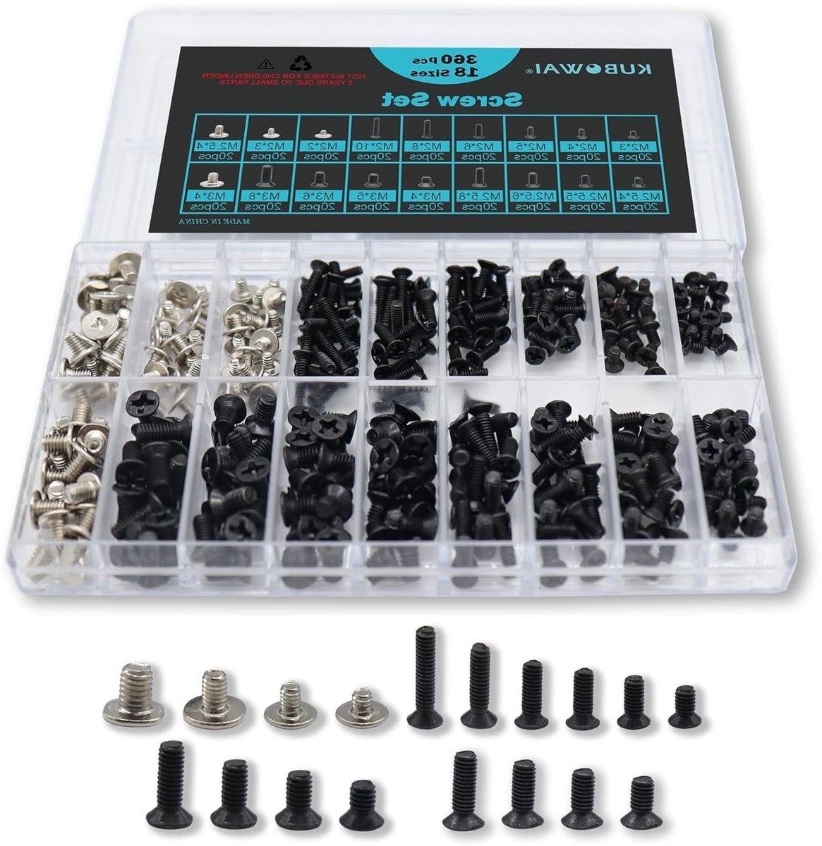 Complete Set van 360 Stuks Laptop en Computer Schroeven Kit, M2/M2.5/M3, Geschikt voor Laptops en Harde Schijven, 18 Verschillende Maten