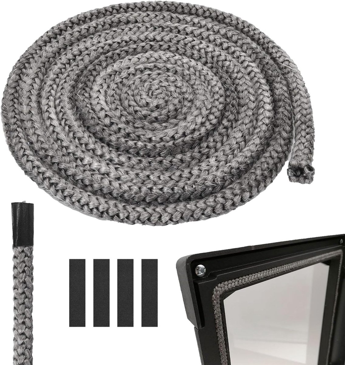 Houtkachel afdichting voor pelletkachels en openhaarden, 8 mm x 3 m, hittebestendig, isolatie en rookdicht, verpakking van 1