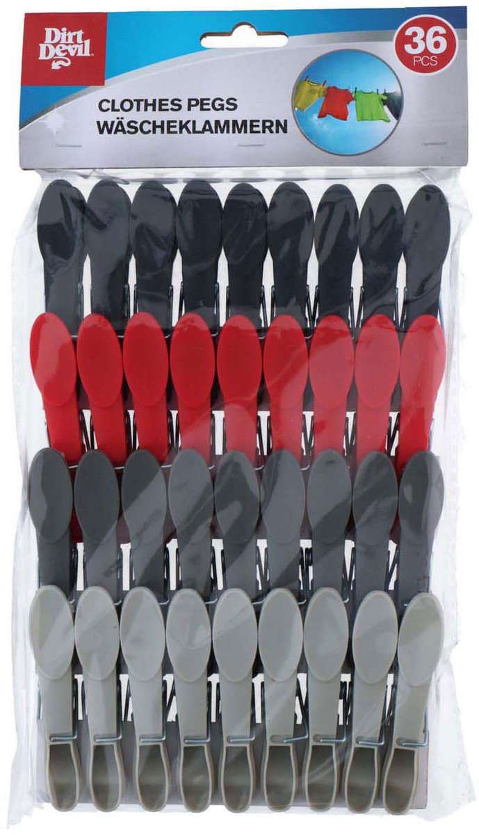Dirt Devil Edco wasknijpers set - 36 stuks - kleurrijke kunststof knijpers.