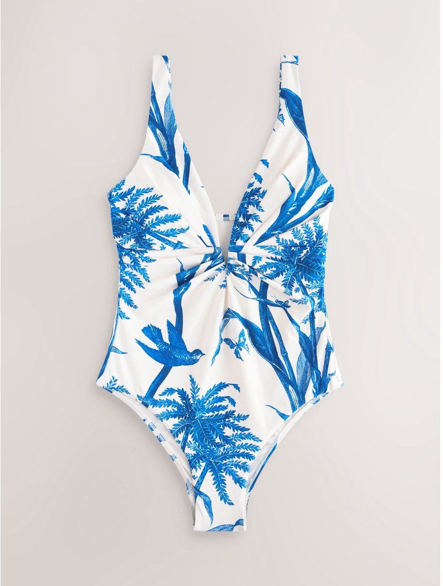 Next Dames - Diepuitgesneden buikbedekkend badpak - Crème Cream/Blue Floral
