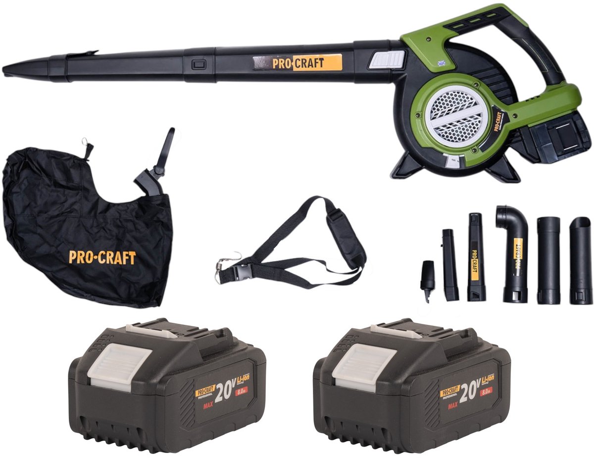 Procraft VB20 accu bladblazer en bladzuiger 40 V ( 2x 20 V ) borstelloos + 2x accu 8,0 Ah - zonder oplader