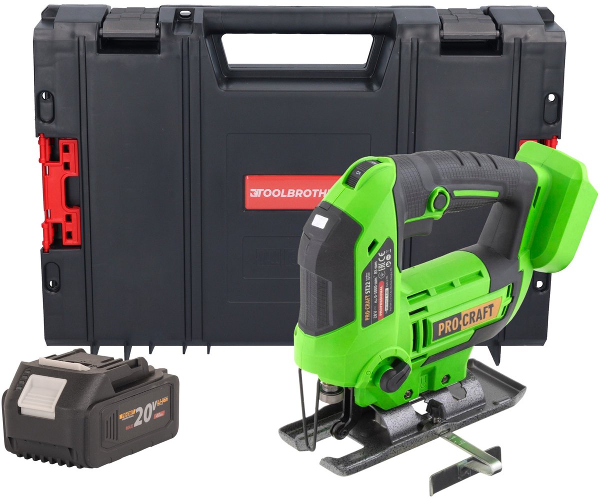 Procraft ST22 accu-decoupeerzaag 20 V 80 mm borstelloos + 1x accu 4,0 Ah + RHINO Toolcase - zonder oplader