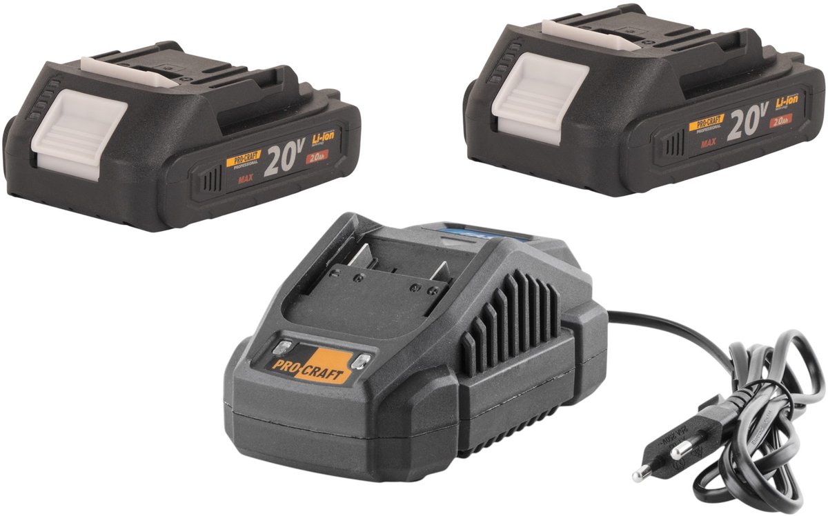 Procraft Starter Pack 20 V 20/2,4A oplader + 2x 20/2A accu 2,0 Ah