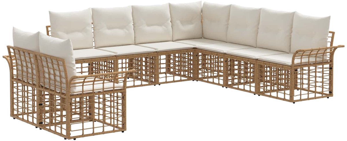 vidaXL Buiten - bank - set - 9 - st - Natuurlijk - en - Crème - Wit - Polyester Natuurlijk en crème wit