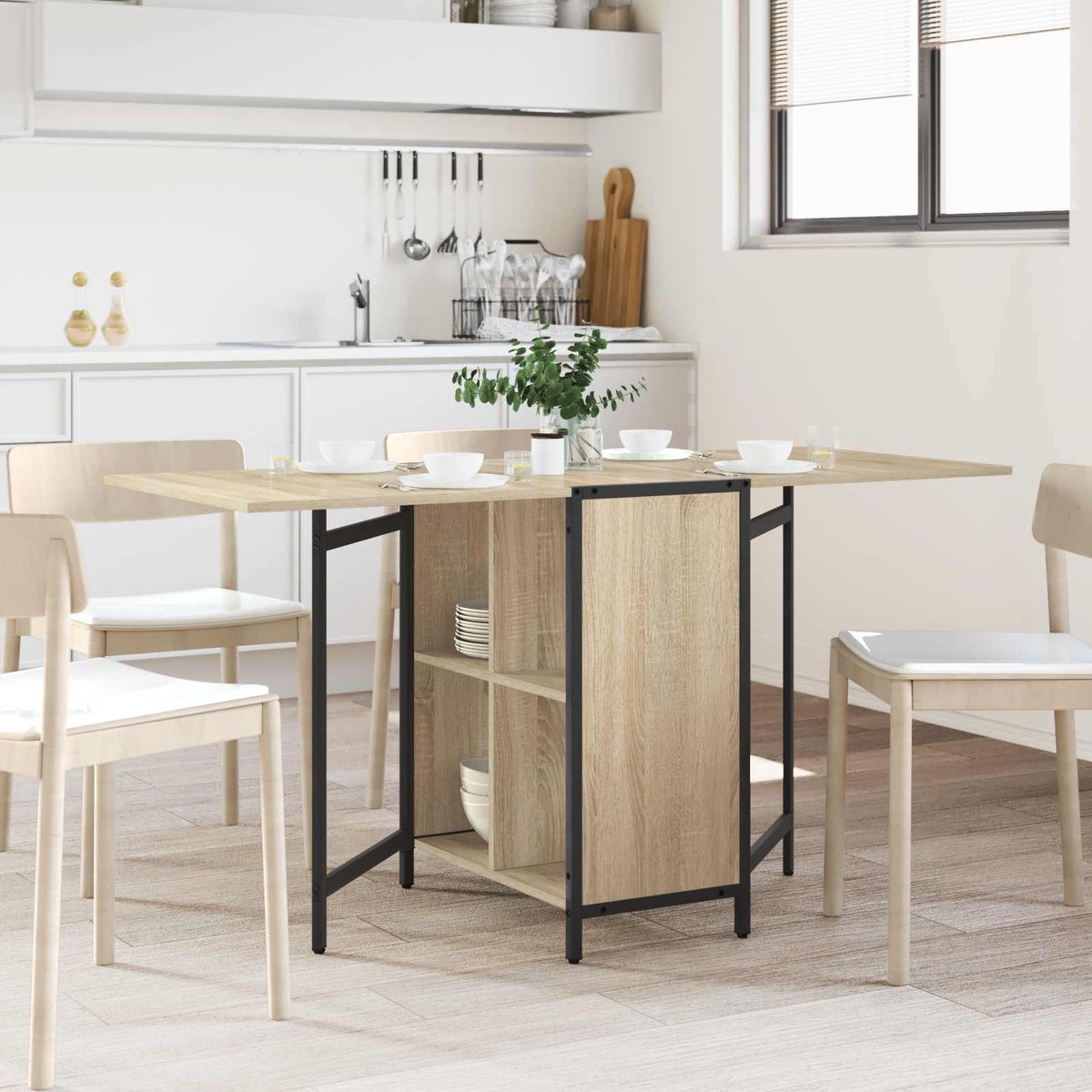vidaXL Eettafel - 144 - x - 60 - x - 75 - cm - Bewerkt - hout - Sonoma - Eiken - Rechthoekig Sonoma eiken
