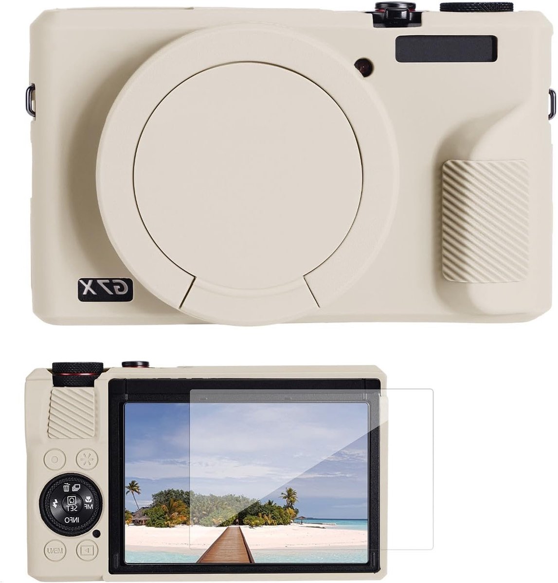 Beige Siliconen Beschermhoes voor Canon G7X III Camera met Gehard Glas Screen Protector en Accessoires