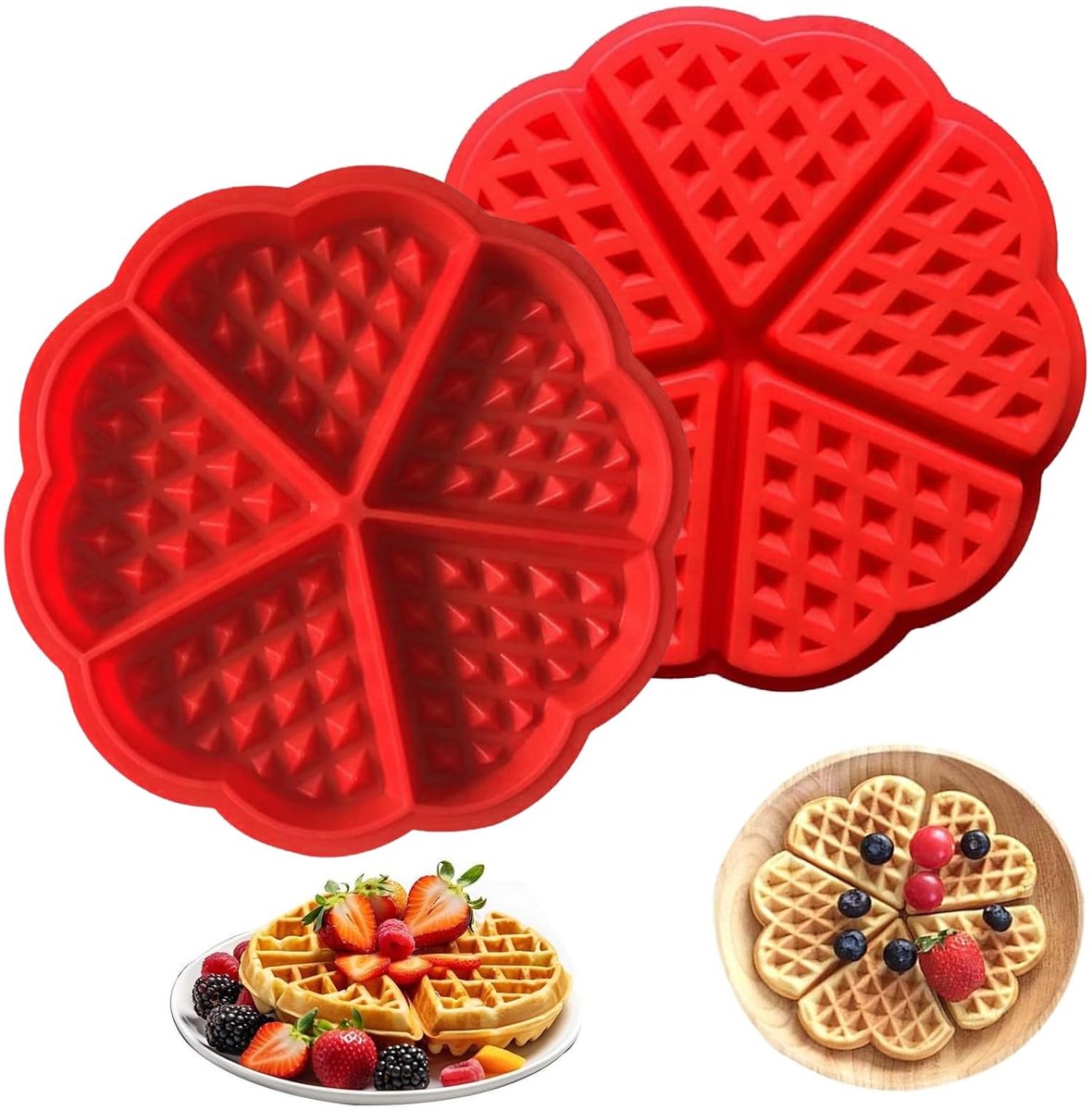 Allecto - siliconen wafelvorm - hartvormige bakvormen - perfect voor zoete lekkernijen - 2 stuks - veelzijdig voor wafels en muffins - geschikt voo...