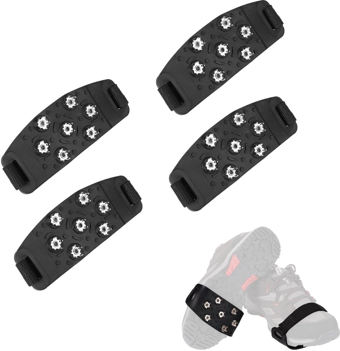 Allecto - Stijgijzers - Antislip Sneeuwspikes - 2 Paar - Zwart - Tractieschoenplaatjes - Veilig Wandelen in de Winter - Unisex