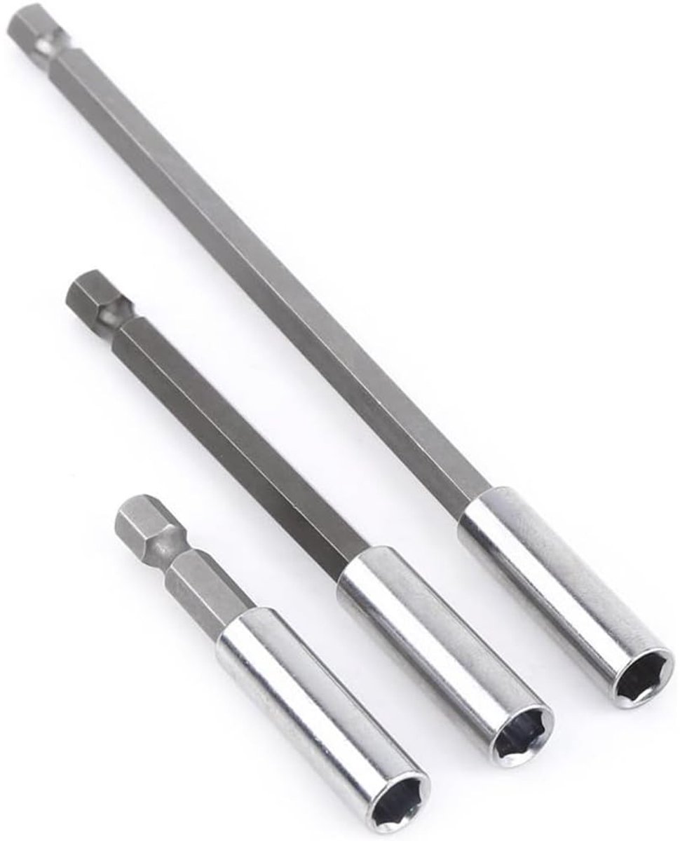 Allecto - 3-delige Hex-schachtbithouder - magnetische boorhouderset - verlenging van 60 100 150 mm - geschikt voor schroevendraaiers - grijs - prak...