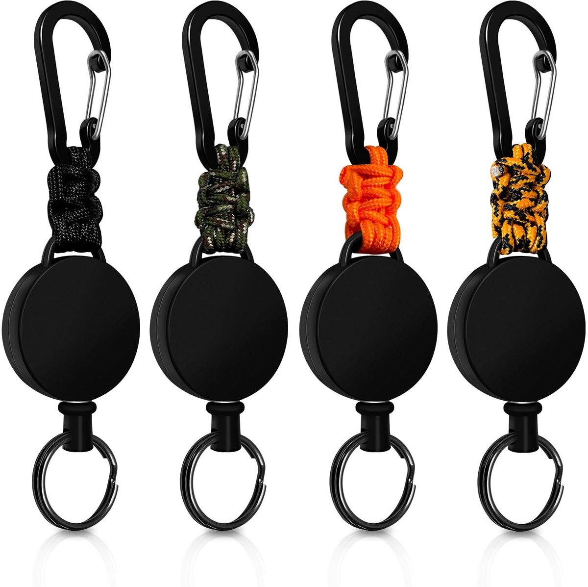 Allecto - Uittrekbare Sleutelhangers - ID-kaarthouder - 60 cm Staaldraad - Karabijnhaak - Perfect voor Sleutels en ID's - Set van 4
