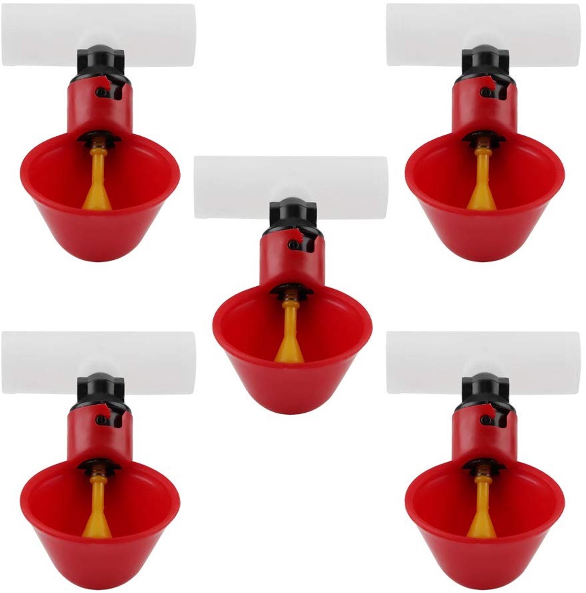 Allecto - Automatische Kippen Drinkers - Waterdispenser voor Kippen - Kwalitatief en Handig - Rood Plastic - Geschikt voor Eenden en Vogels - 5 Stuks