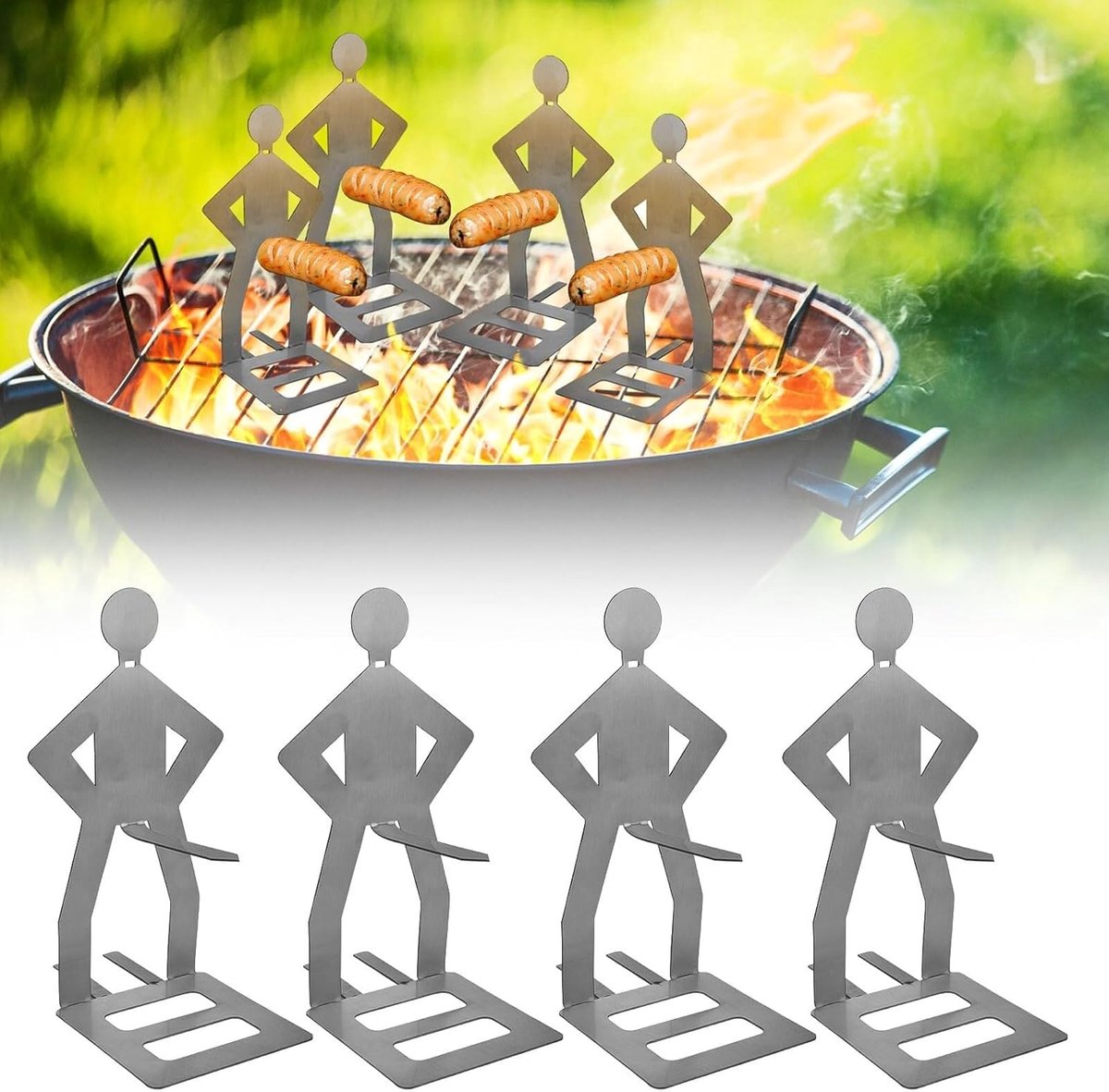 4 stuks Bbq Worsthouder, roestvrijstalen BBQ-worsthouder, grappige BBQ-accessoires, hotdogworsthouder, draagbaar barbecuerek voor buiten, kamperen, kookaccessoires, roestvrij staal.