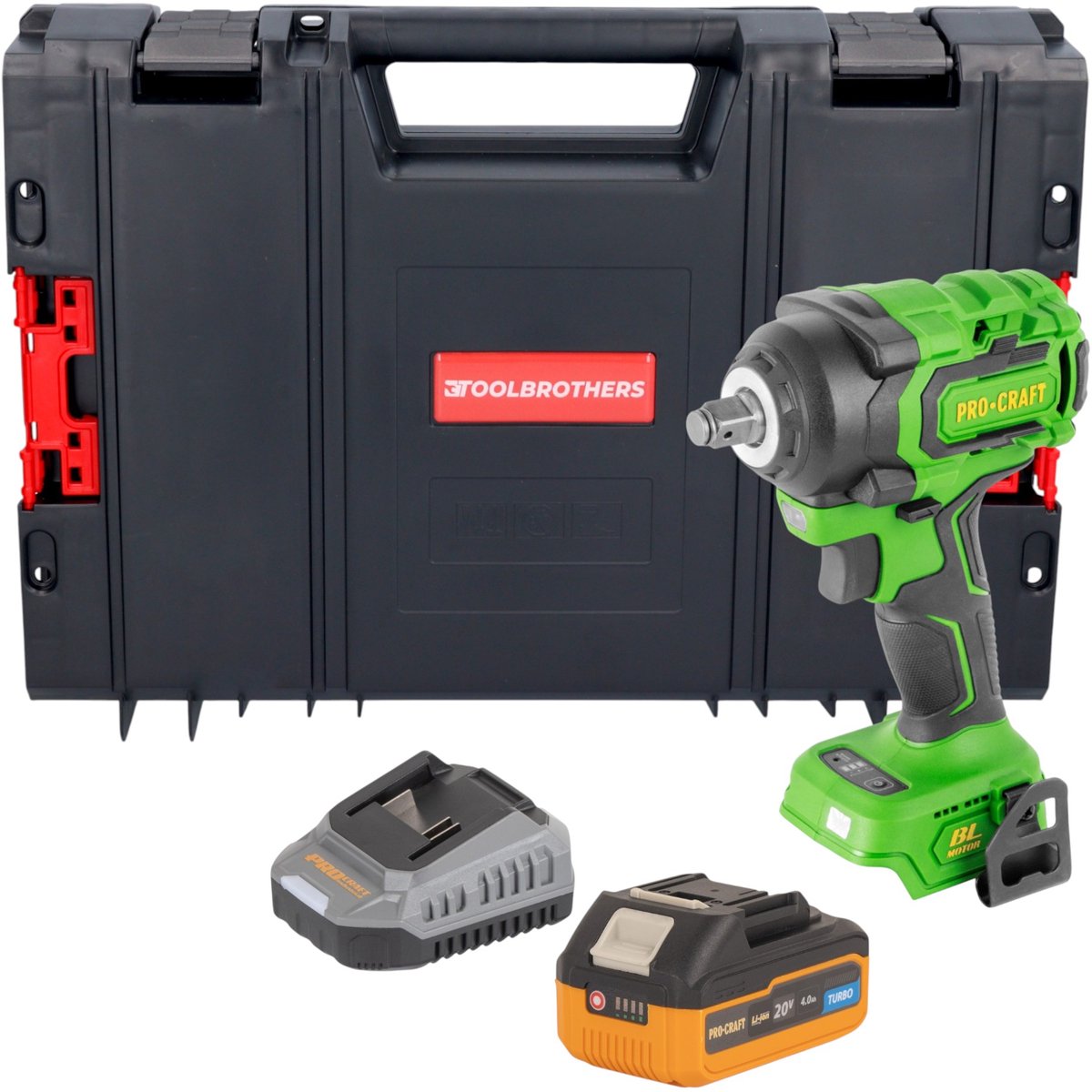 Procraft PWA18bb accu-slagmoersleutel 20 V 550 Nm 1/2" borstelloos + 1x accu 4,0 Ah + oplader + RHINO-gereedschapskoffer