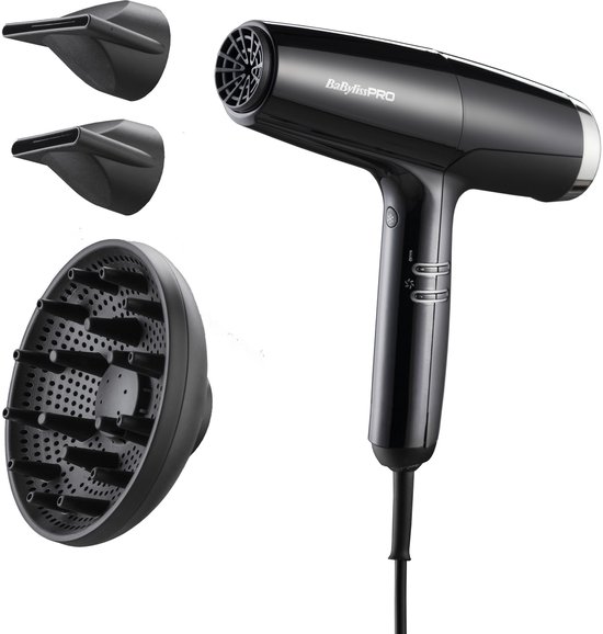 BaBylissPRO Falco Professionele Föhn BAB8550BE - 2000W High-speed digitale motor - Ultra Stil (70DB) - Lichtgewicht (388g) - Inclusief Diffuser & Opzetstukken - Made in Italy