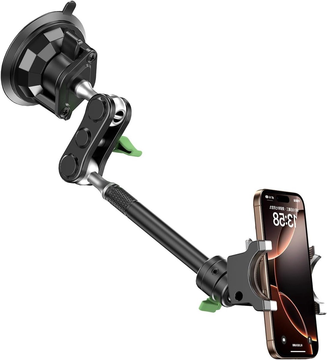 360° Draaibare Auto Telefoonhouder met Sterke Zuignap en Stabiliteitsklem voor Smartphones van 4-7 Inch, Geschikt voor iPhone en Samsung