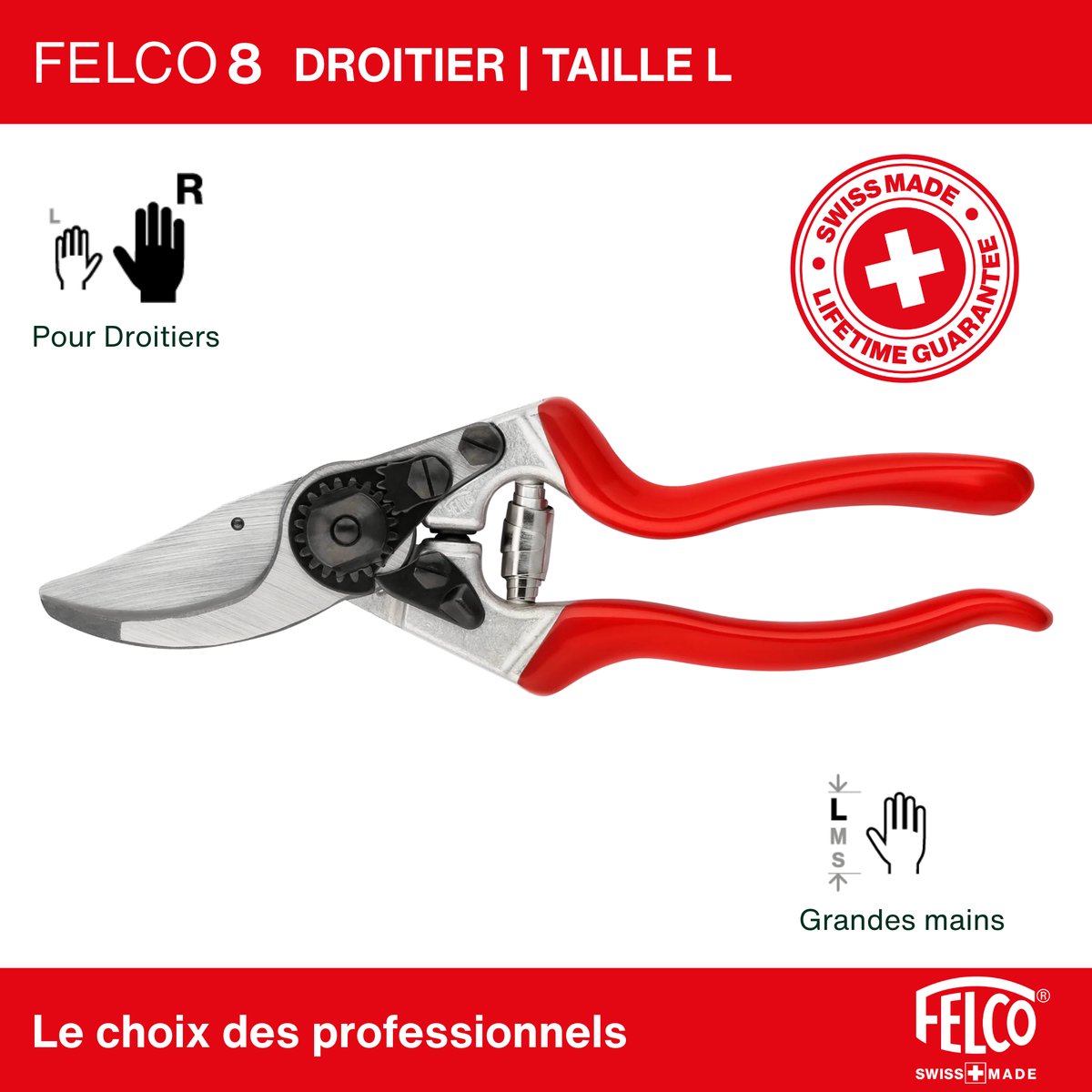 Felco 8 Sécateur - Pour grandes mains - Diamètre de coupe max. 25 mm