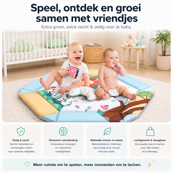 BOTC Babygym met Speelboog - Babyspeelmat 110x100 cm - Zacht Speelkleed met Hangend Speelgoed - Baby Gym 0-18 Maanden - Jungle van BOTC — afbeelding 5