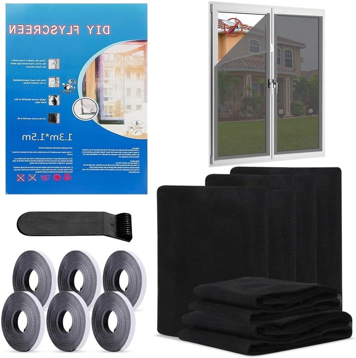 Insectenwerend Vliegenraam 130 x 150 cm met Zelfklevende Tape - Hoogwaardige Muggennet voor Effectieve Bescherming tegen Insecten en Muggen