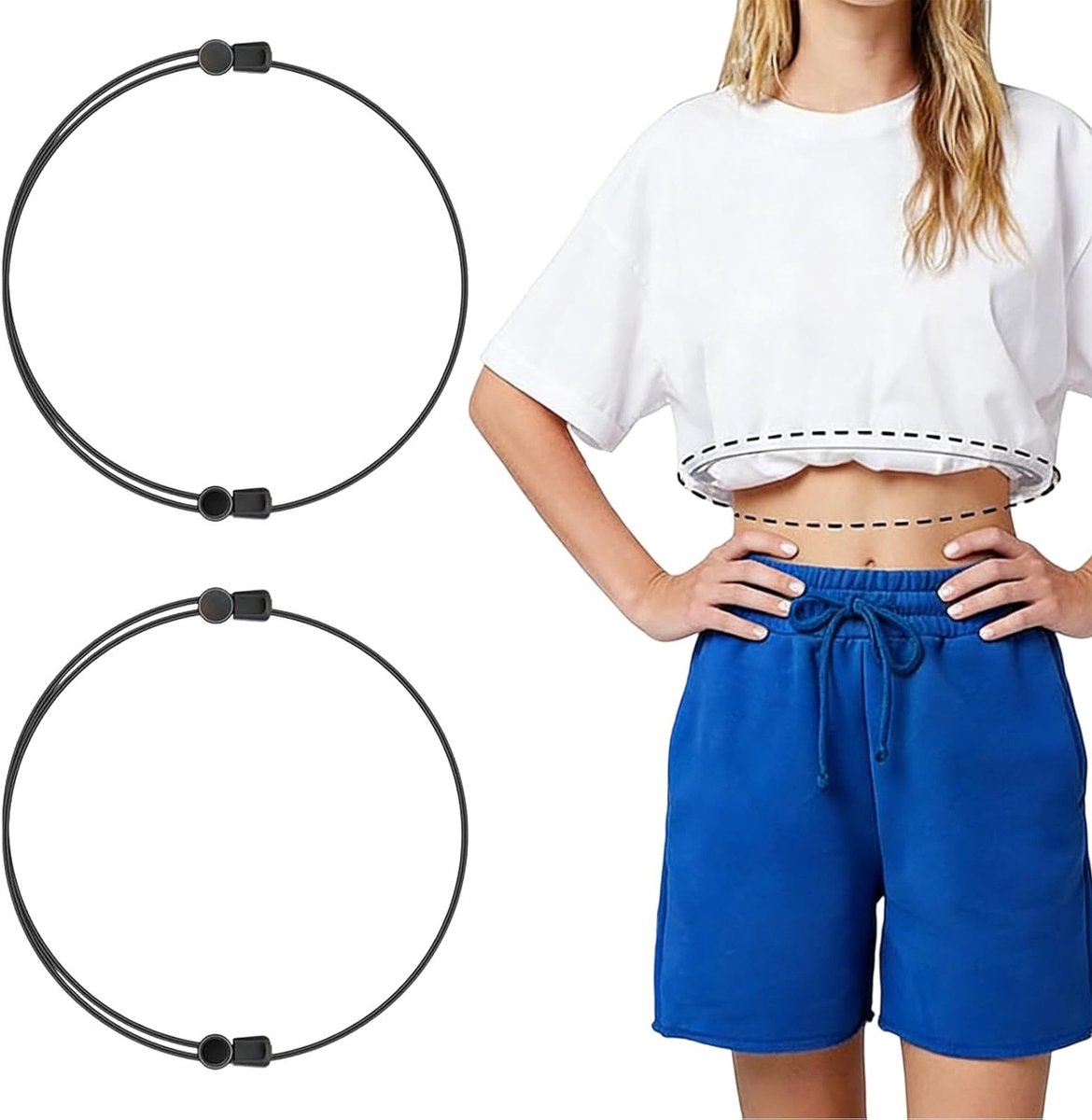 Verstelbare Tuck Tools Band voor Dames, 2 Stuks, Geen Gaten Riem, Geschikt voor Yoga en Casual Outfits, Zwart-M
