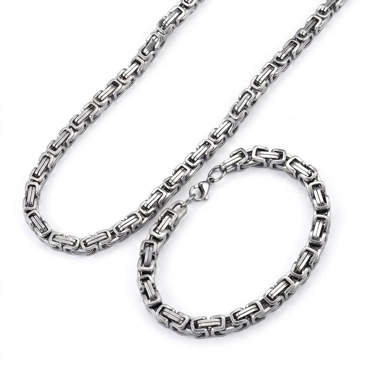 Box Chain Sieraden set voor Heren – RVS Ketting & Armband in Zilverkleur