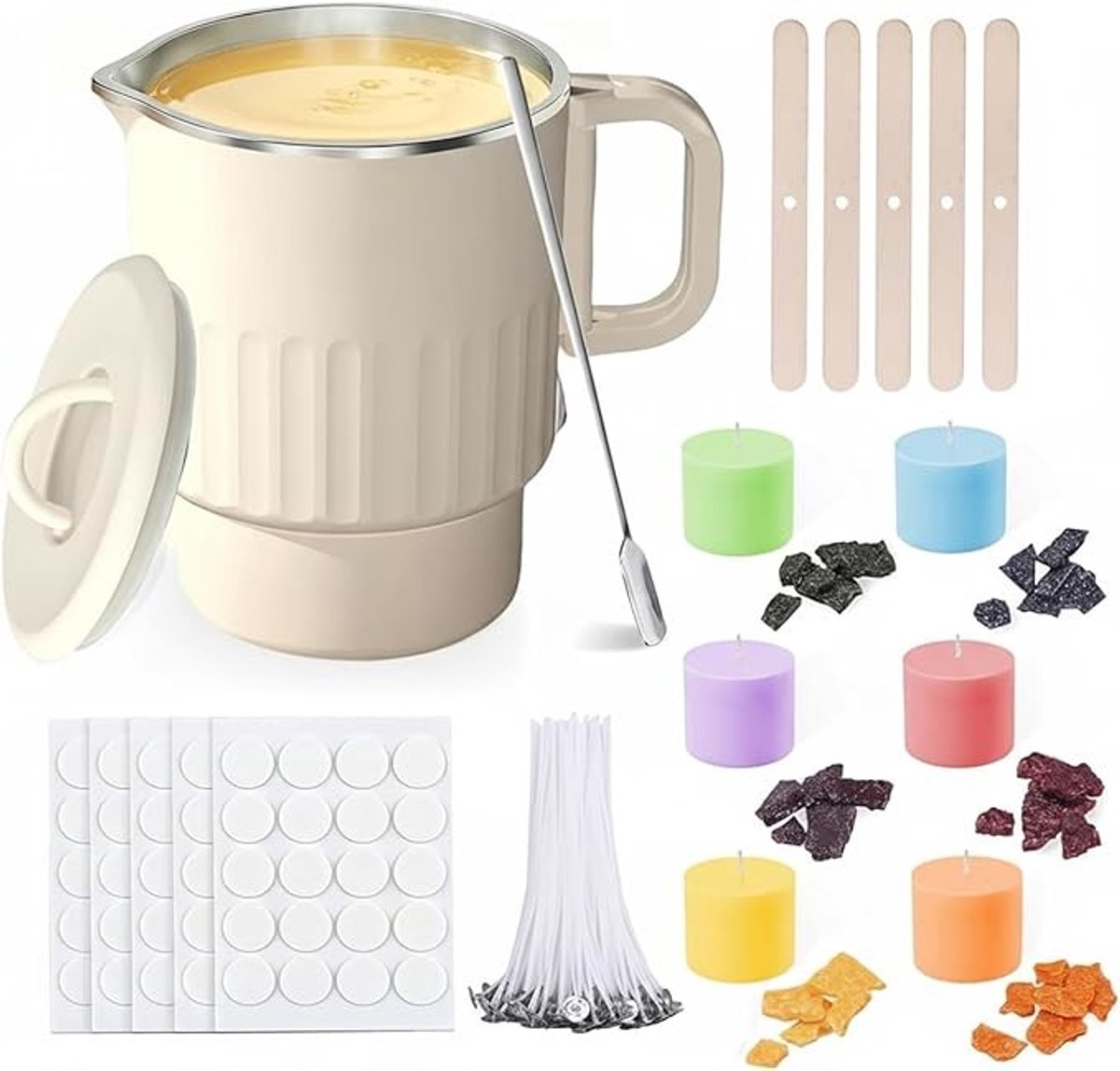 Kaarsenmaakset met wassmelter, 1000 ml schenkpan en 6 kleuren