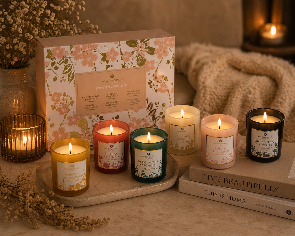 Luxe Geurkaarsen Set van 6 – Cadeauverpakking – Geurkaarsen in Gekleurd Glas – Aromatherapie Kaarsen – Sfeerkaars Cadeauset voor Ontspanning & Interieur — cadeau in Wonen & Interieur - foto 4