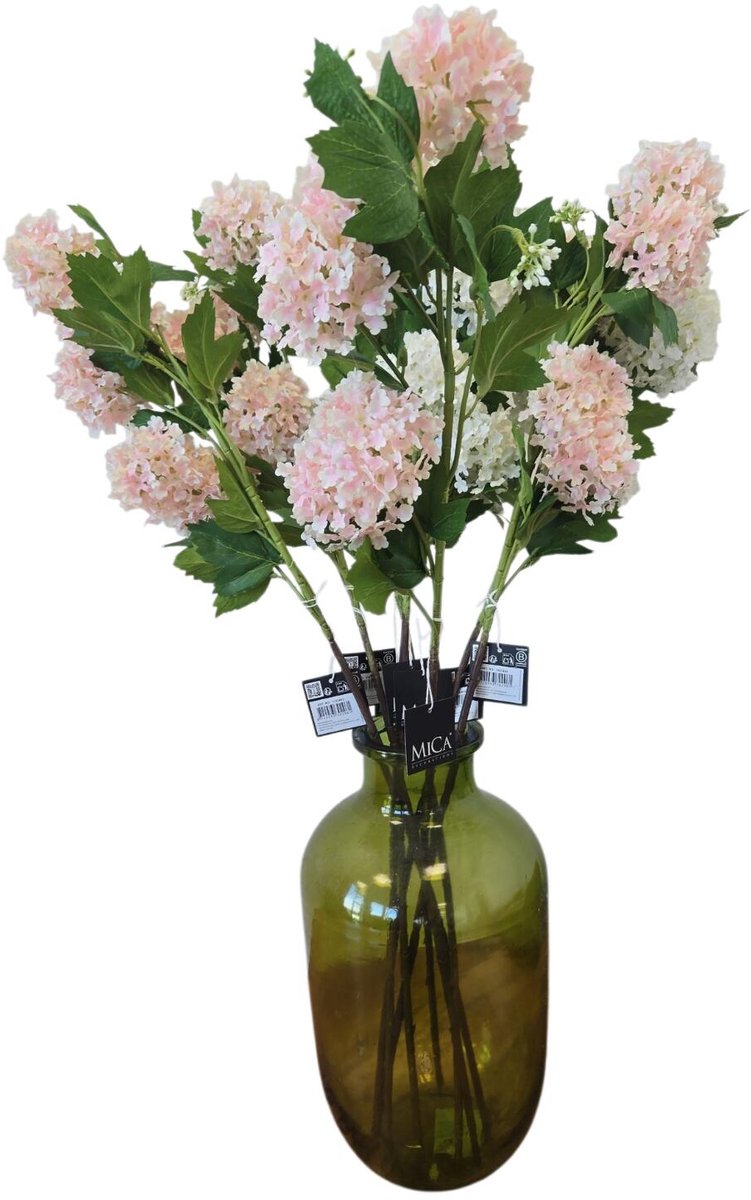 Mica Decorations Boeket Kunstbloemen Viburnum takken - H77 cm - roze en wit - 8x stelen - met kleine bloemetjes