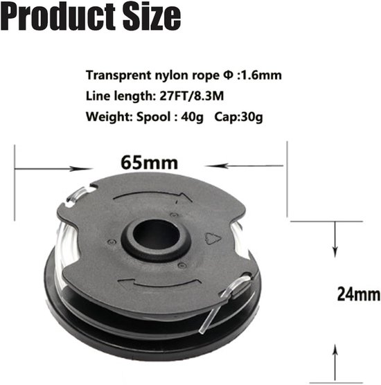 Verpakking met 6 vervangende draadspoelen geschikt voor LIDL Parkside PRTA 20 Li A1, B2, C3, PRT 550 A1, A3, PRT 300 A1 trimmers - Maaiaccessoires - trimmerdraad - maaidraad - Vervangende spoeltrimmerkop - vervangende spoel - grasmaaier accessoires — afbeelding 2