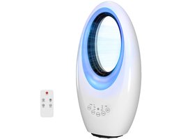 Bladloze Torenventilator – Luchtkoeler – Vloerventilator – Stille Ventilator Staand – 3 Snelheden – 36 dB – 60° Draaibaar – Fan – met Timer, LED-verlichting & Afstandsbediening – Koelventilator voor Kamer – Wit