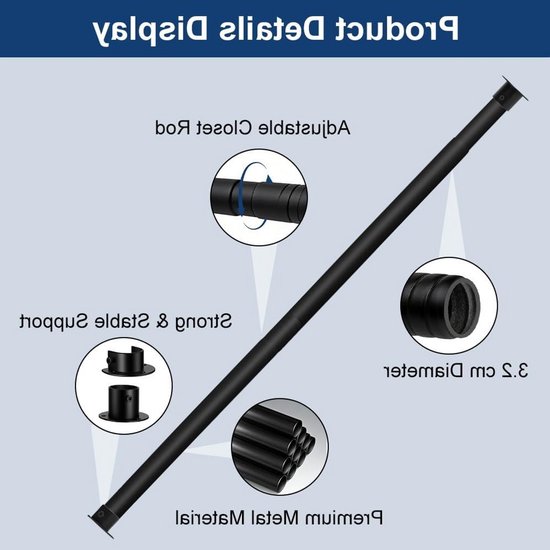 Verstelbare kledingrail, uitschuifbaar van 43 tot 142 cm, wandgemonteerd, ideaal voor kledingopslag en organisatie van Merkloos	 — afbeelding 2