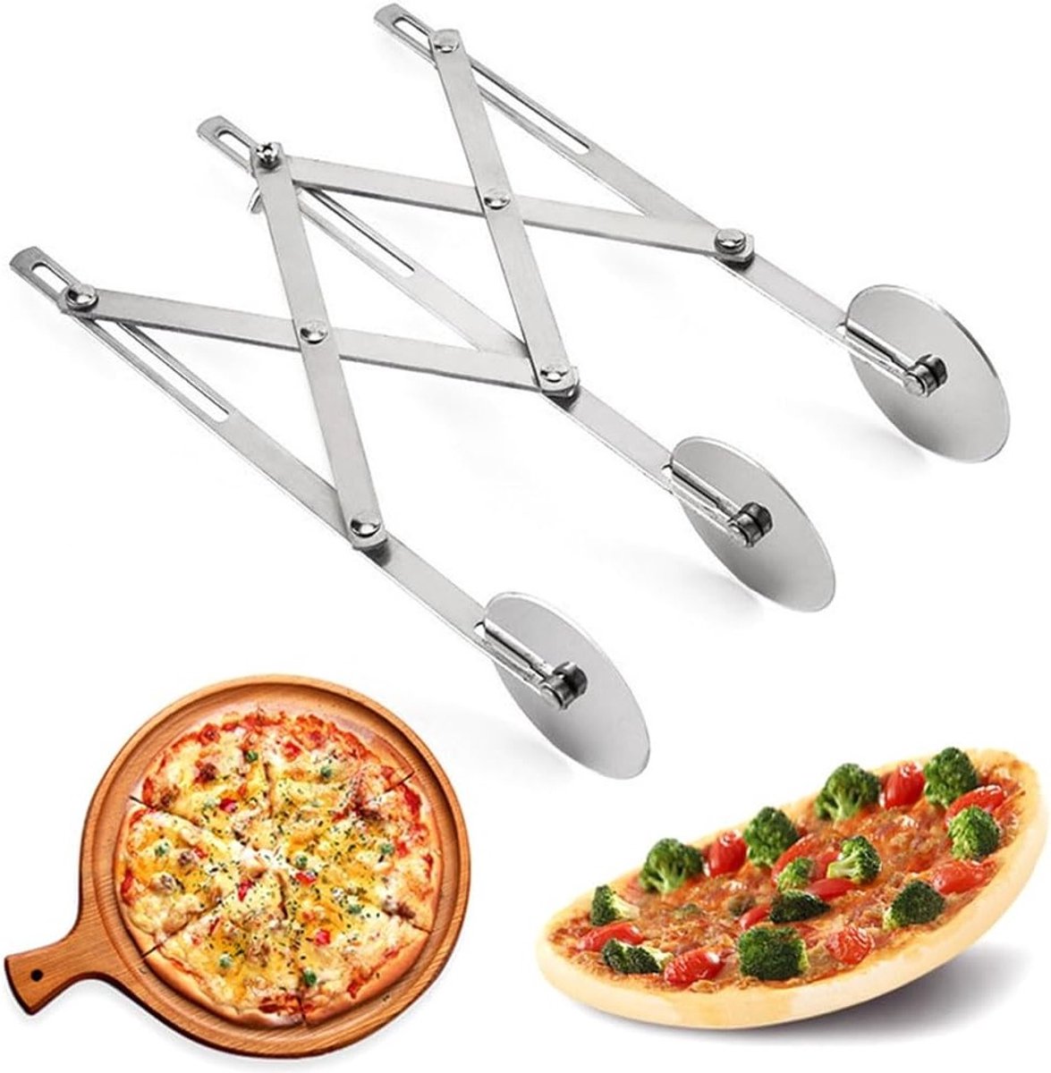 Verstelbare 3-Wielige Deegsnijder - Perfect voor Pizza, Brood en Bakken in de Keuken