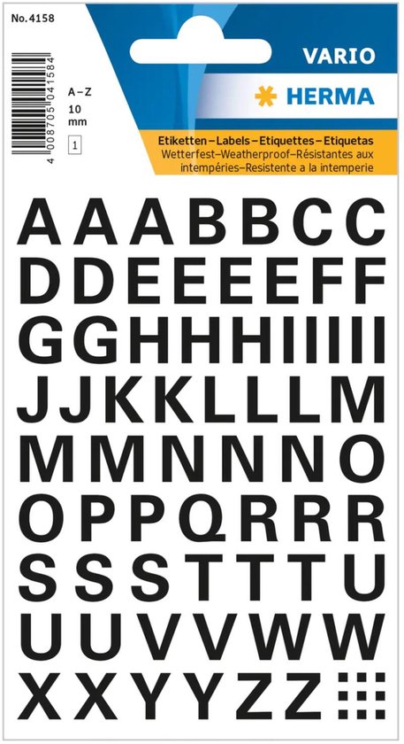 Wit vel met zwarte hoofdletters A-Z en cijfers.