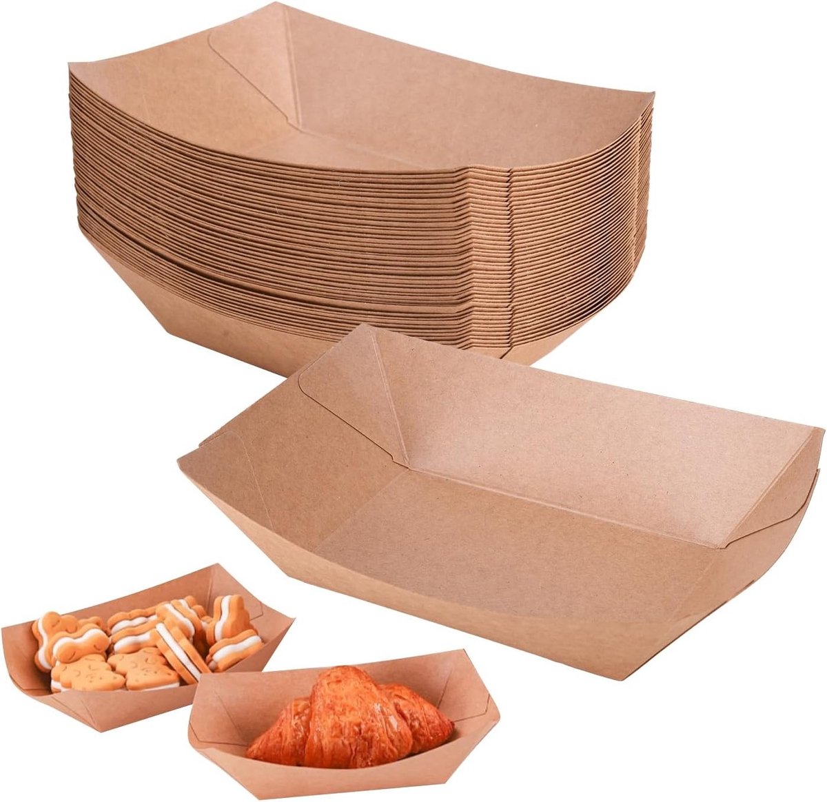 100 Stuks Kraftpapier Snackbakjes voor Friet, Snacks en Nagerechten - Bruin