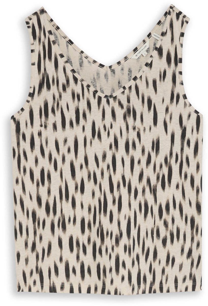Tom Tailor - Top met linnen - Maat XL - sand stone beige abstract dot