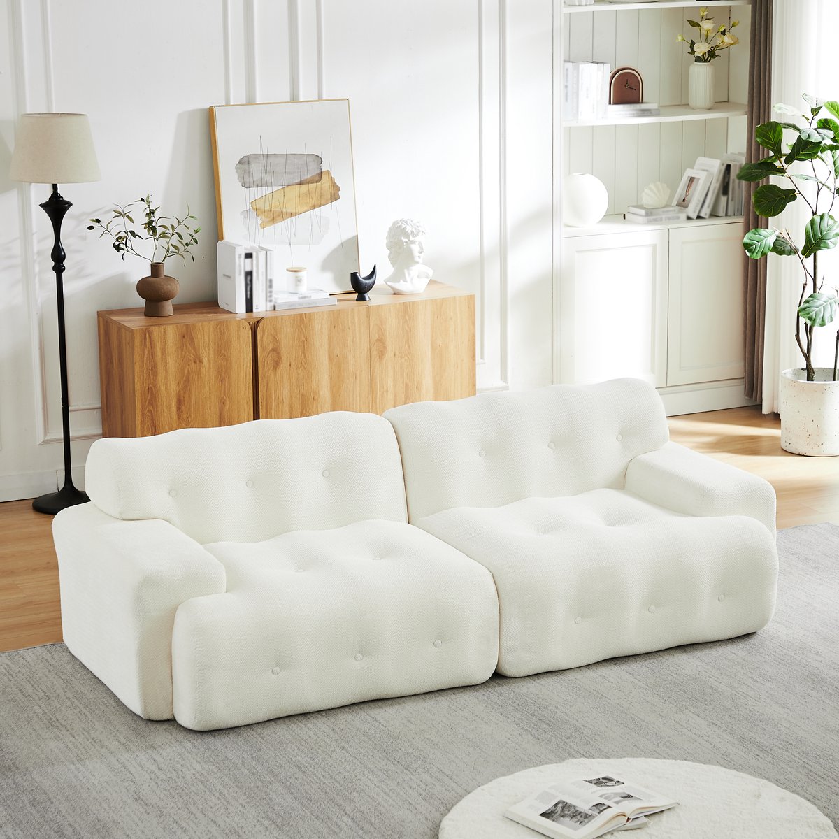 REDOM Tweezitsbank - Brede Armleuningen En Knopen - Modern - Voor Woonkamer - Chenille - Beige - 224 X 104 X 66 Cm