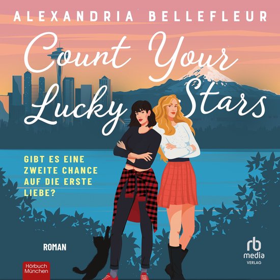 Twee vrouwen staan met hun armen over elkaar, een zwarte kat kijkt omhoog. De tekst 'Count Your Lucky Stars' staat centraal.
