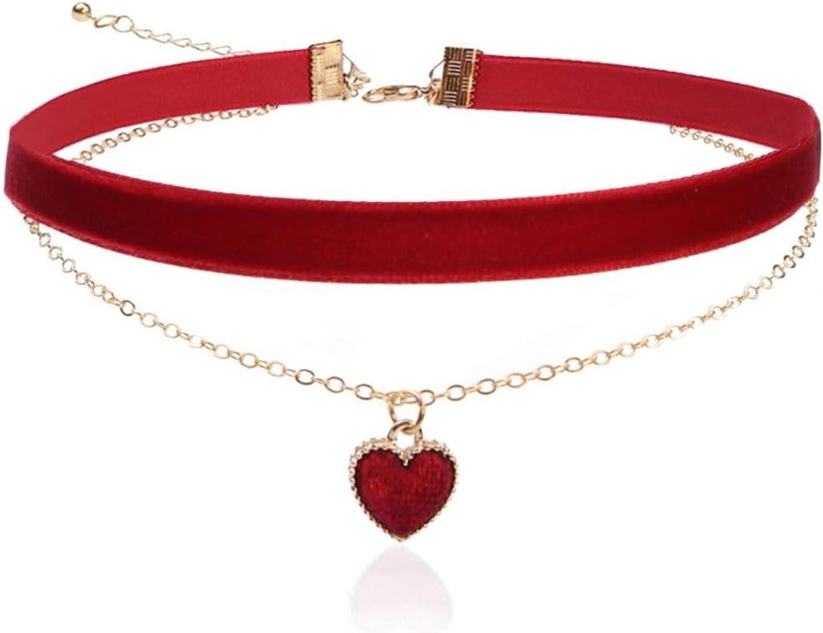 Elegante Hartvormige Velvet Choker Ketting voor Vrouwen - Verstelbare Gothic Sieraad voor een 90s Look, Perfect voor Feestjes en Casual Outfits